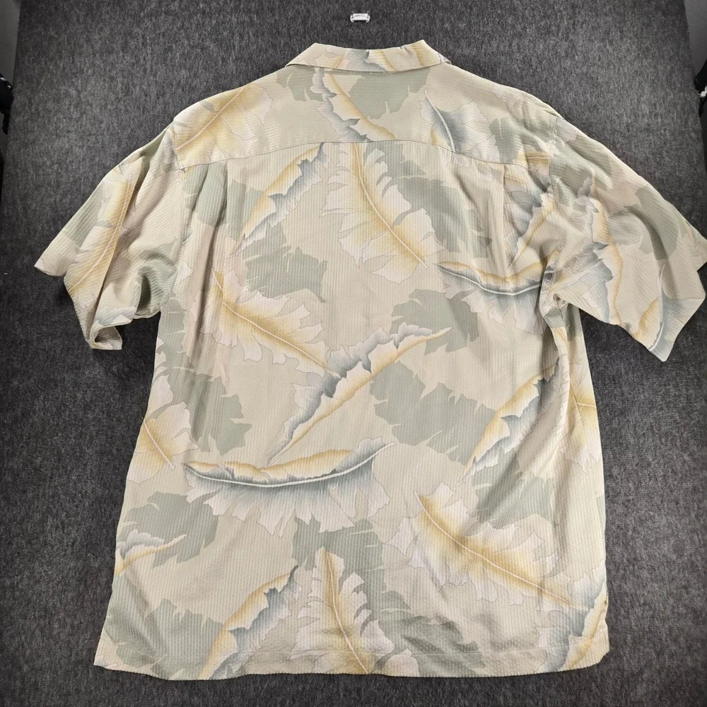 Tommy Bahama Floral Shirt Mens L Tan Silk Leaf Print Camp Short Sleeve Button Up - Picture 5 of 5